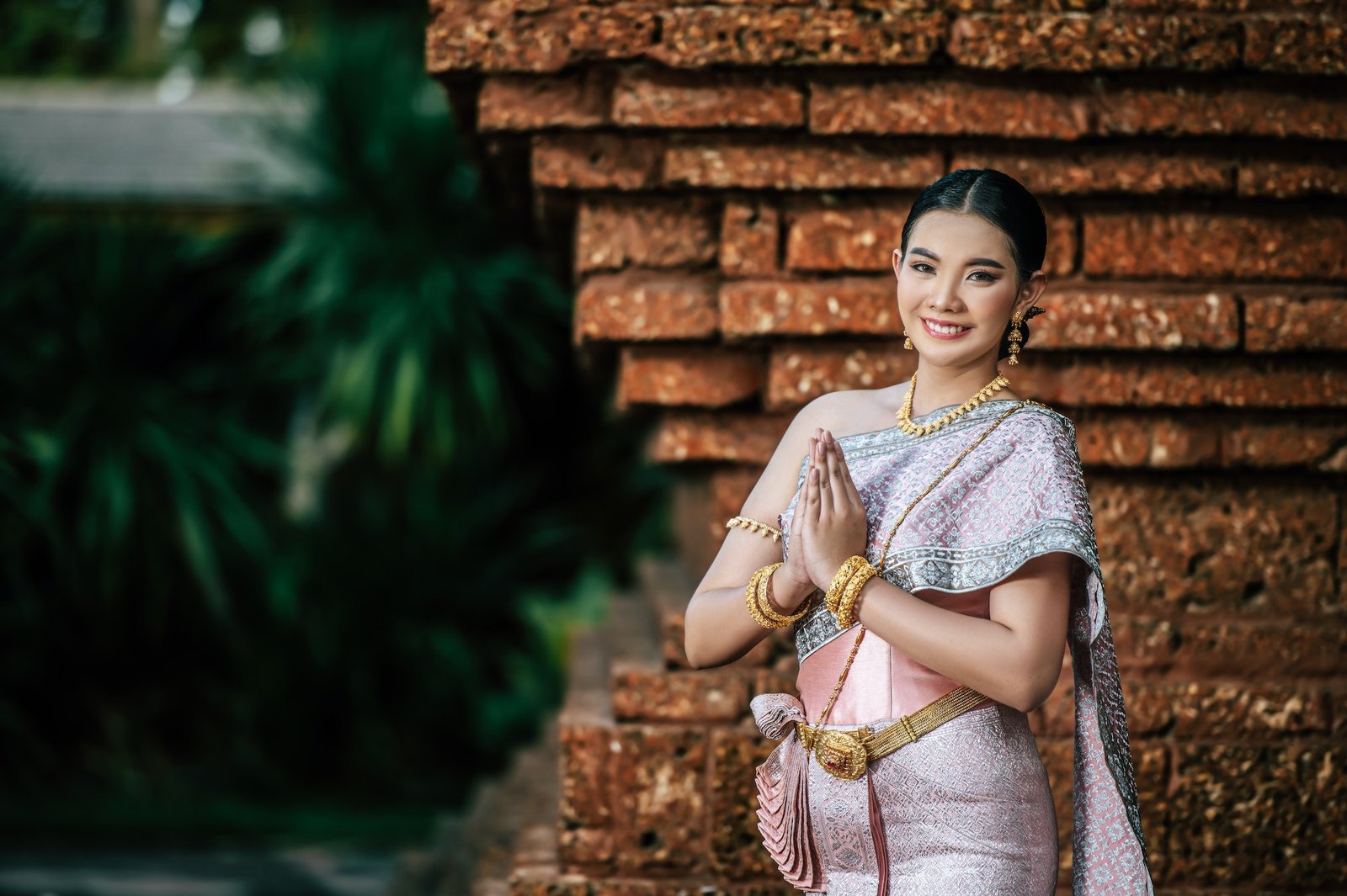 Asian charming woman wearing typical Thai dress identity culture