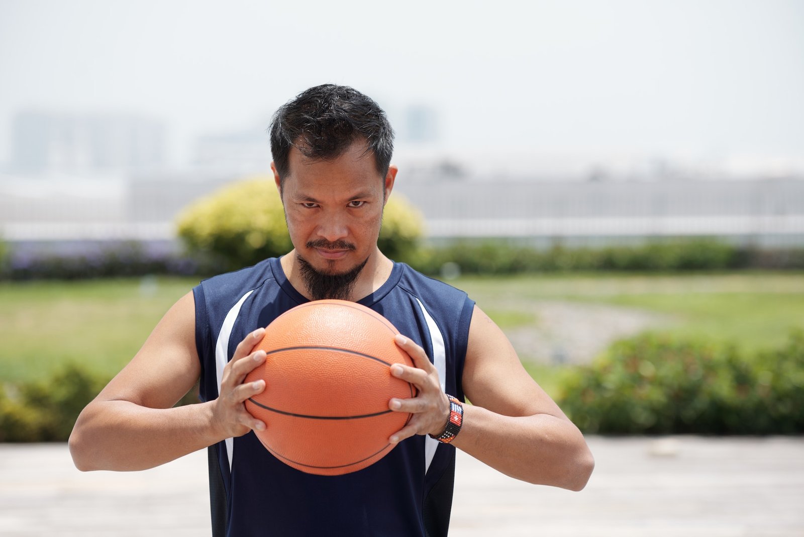 Determined Basketball Player with Ball
