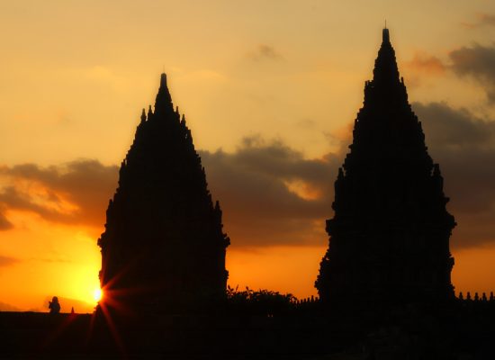 Sunset in a beautiful temple in prambanan, Yogyakarta, Java. Indonesia
