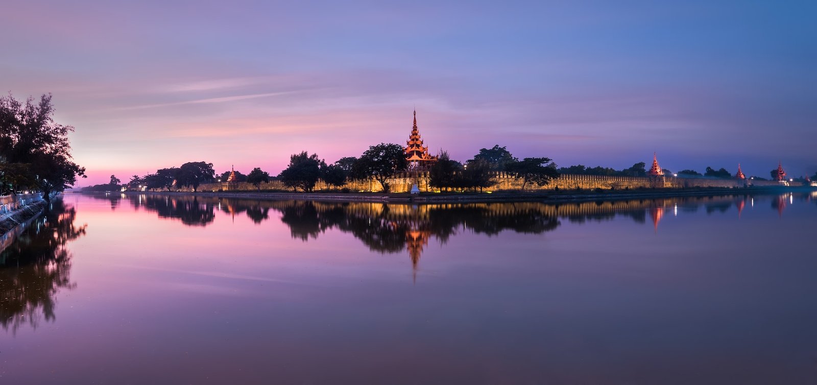 Night view of Fort or Royal Palace in Mandalay. Myanmar (Burma)