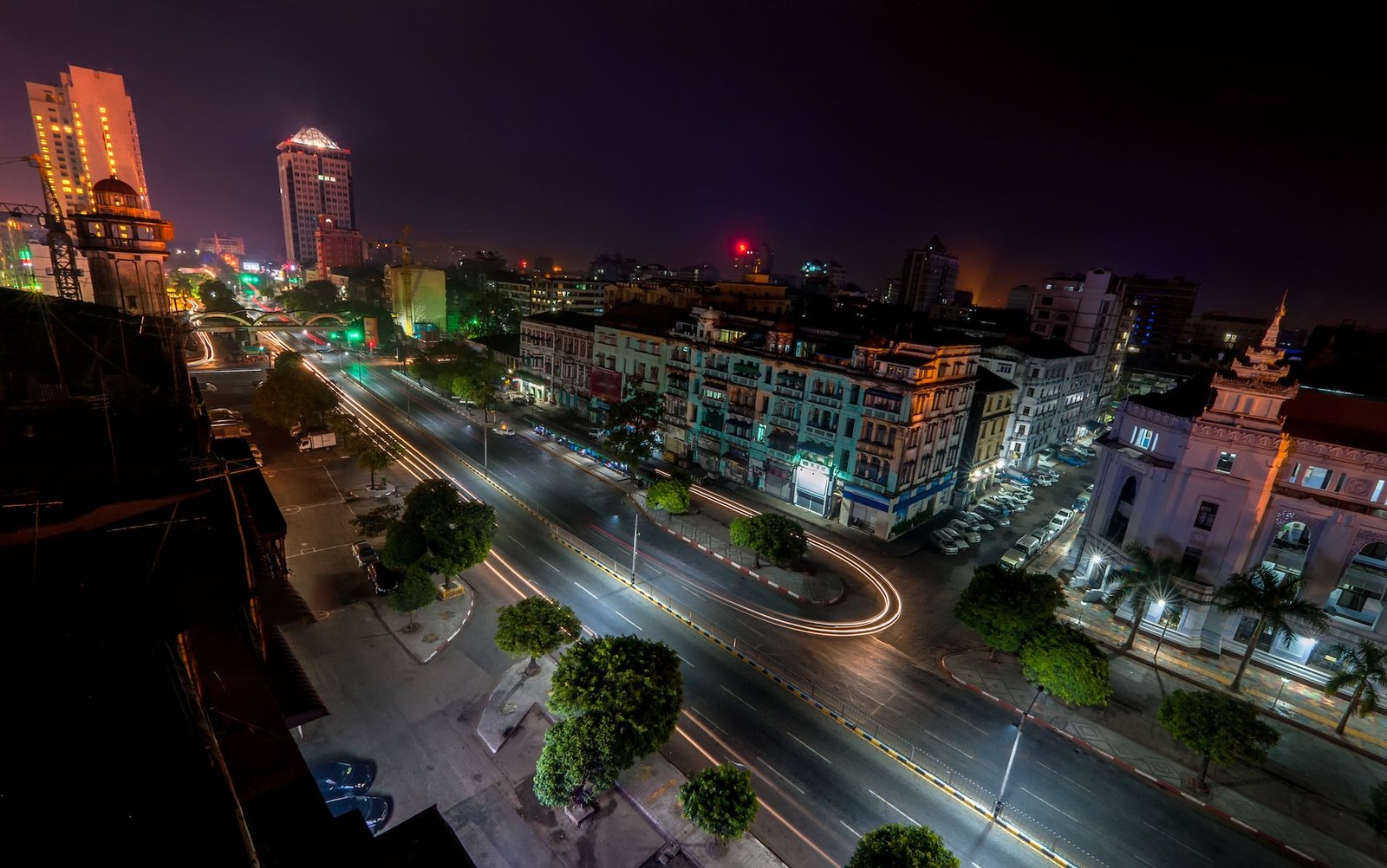 Night view of Yangon cityscape. Myanmar (Burma)