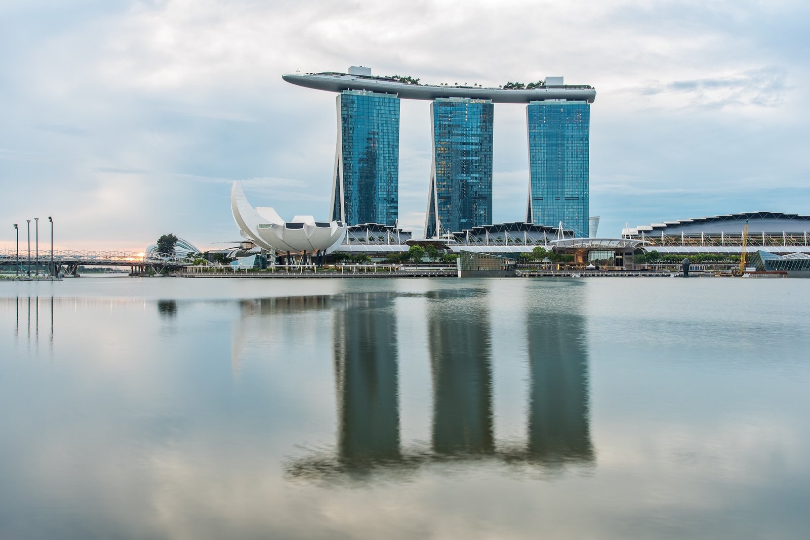 Reflection of Marina Bay Sands and ArtScience Museum in Singapore
