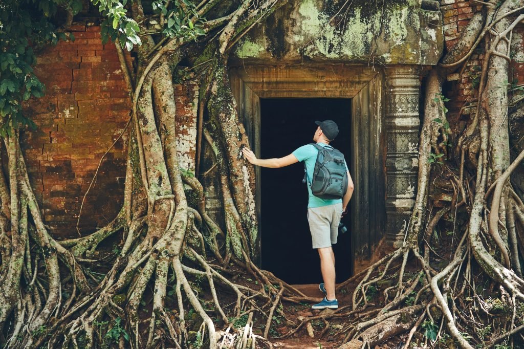 Traveler in the ancient temple