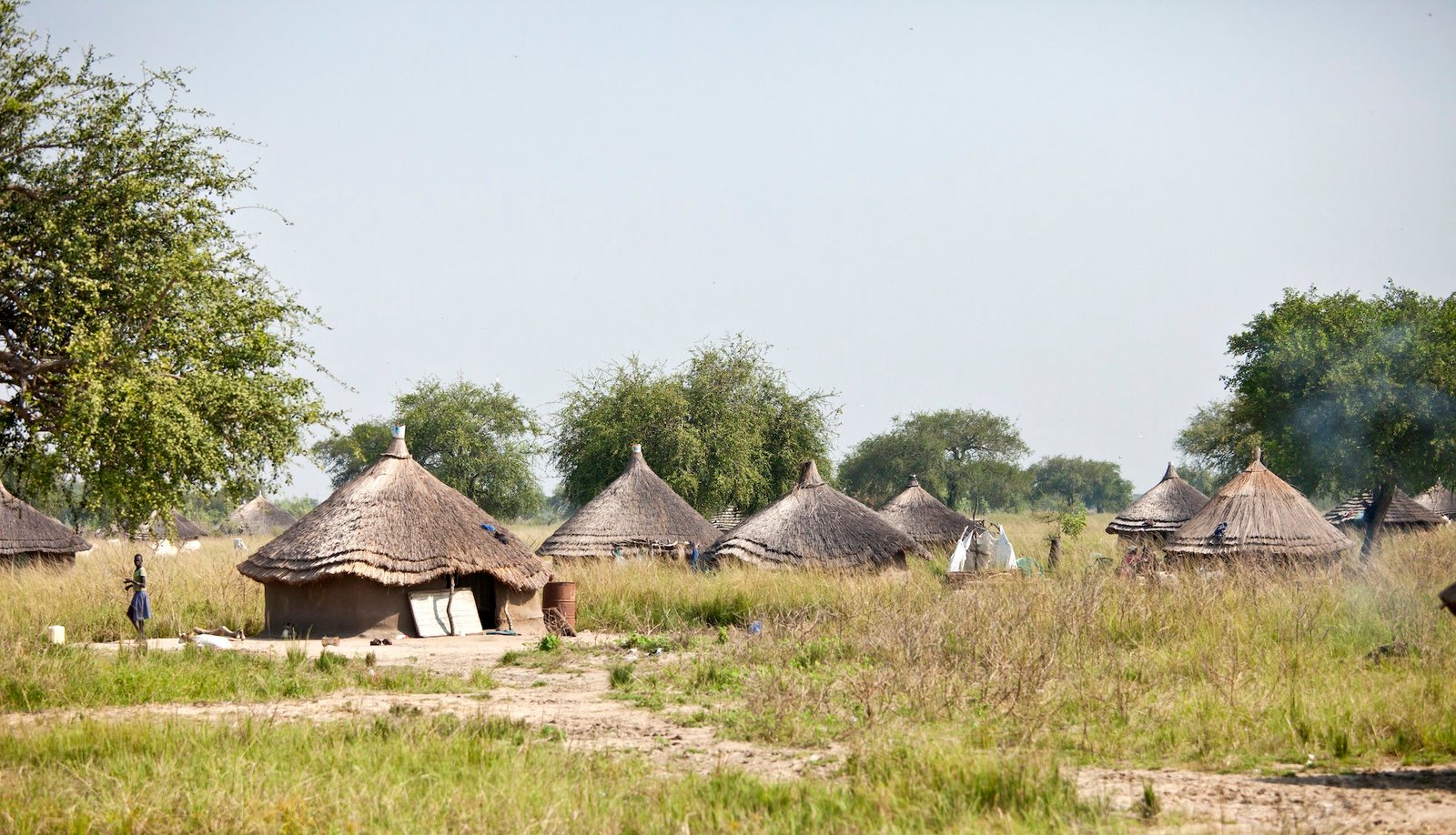 Village of grass huts in remote area of South Sudan.